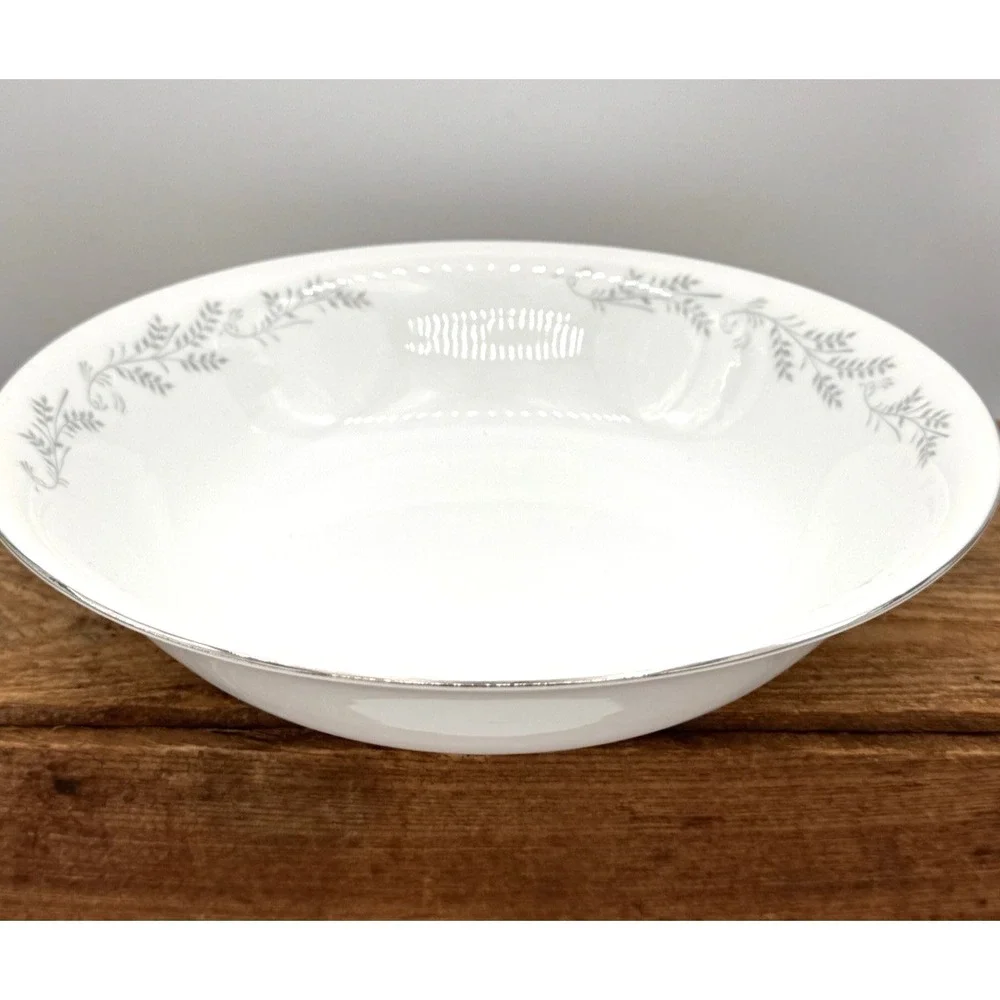Serving Bowl 9 Inch Royalton China Co Silver Rim Translucent Porcelain Japan VTG
